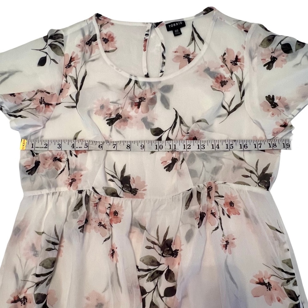 Torrid NEW Tunic Floral Chiffon Hi Lo Ivory White Pink Medium Large 10 M L NWOT - Picture 10 of 13